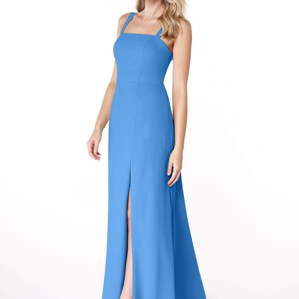 Azazie Elegant Blue Sleeveless Maxi Formal Dress Women's Size 10 Bridesmaid
